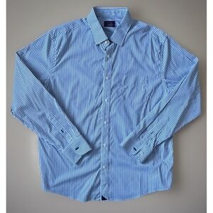 UNTUCKit Long Sleeve Button Up Shirt Blue Striped Logo Nylon Spandex XL JBHS